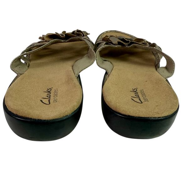 Clarks Bendables Women's 9M Silver Leather Lena Adore Slide On Sandals Flower - Picture 4 of 10